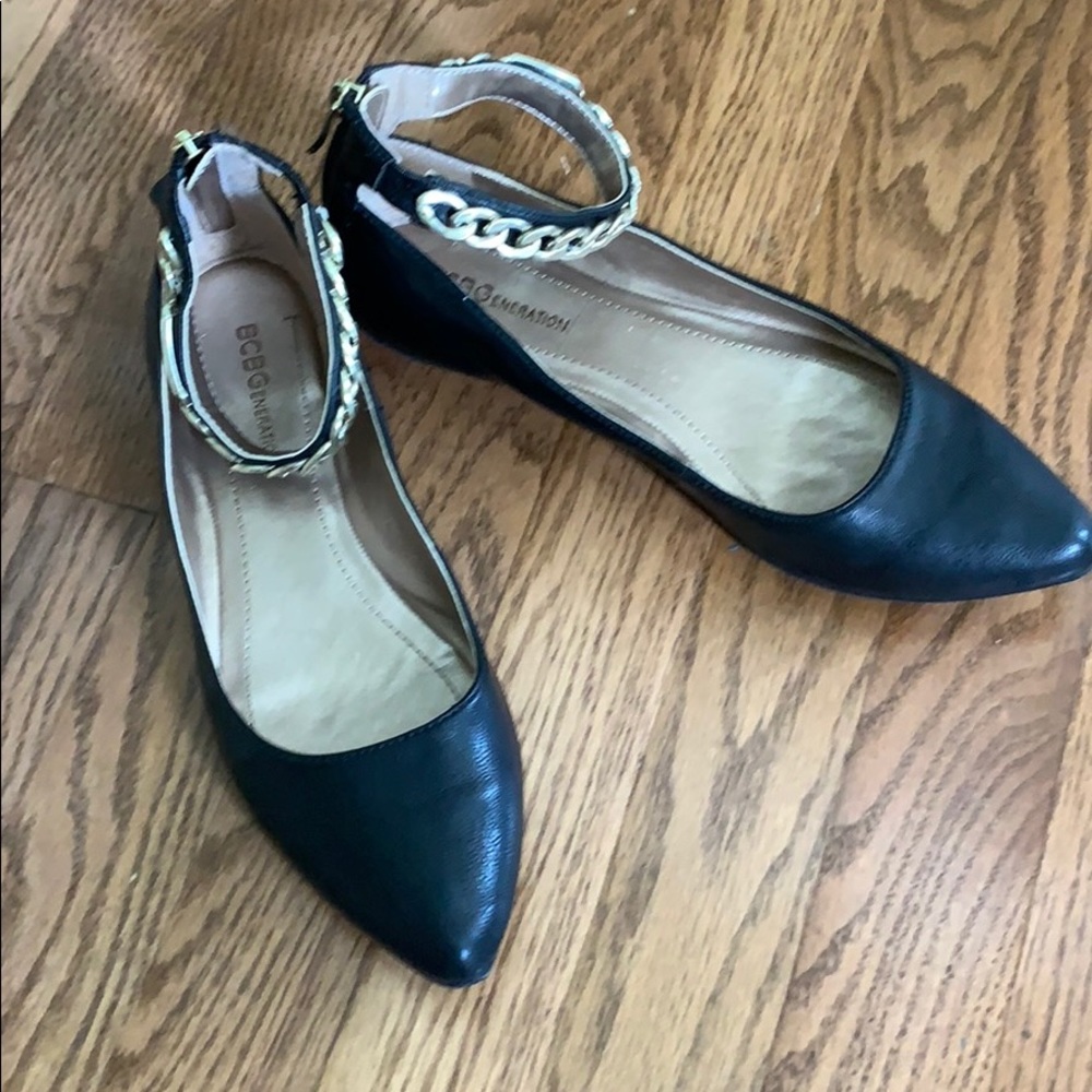 BCBGeneration flats with gold ankle strap
